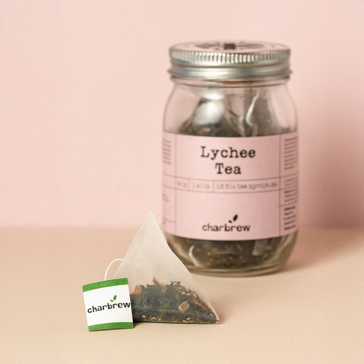 Lychee Tea Bags Mason Jar - 16 Biodegradable Pyramid Bags