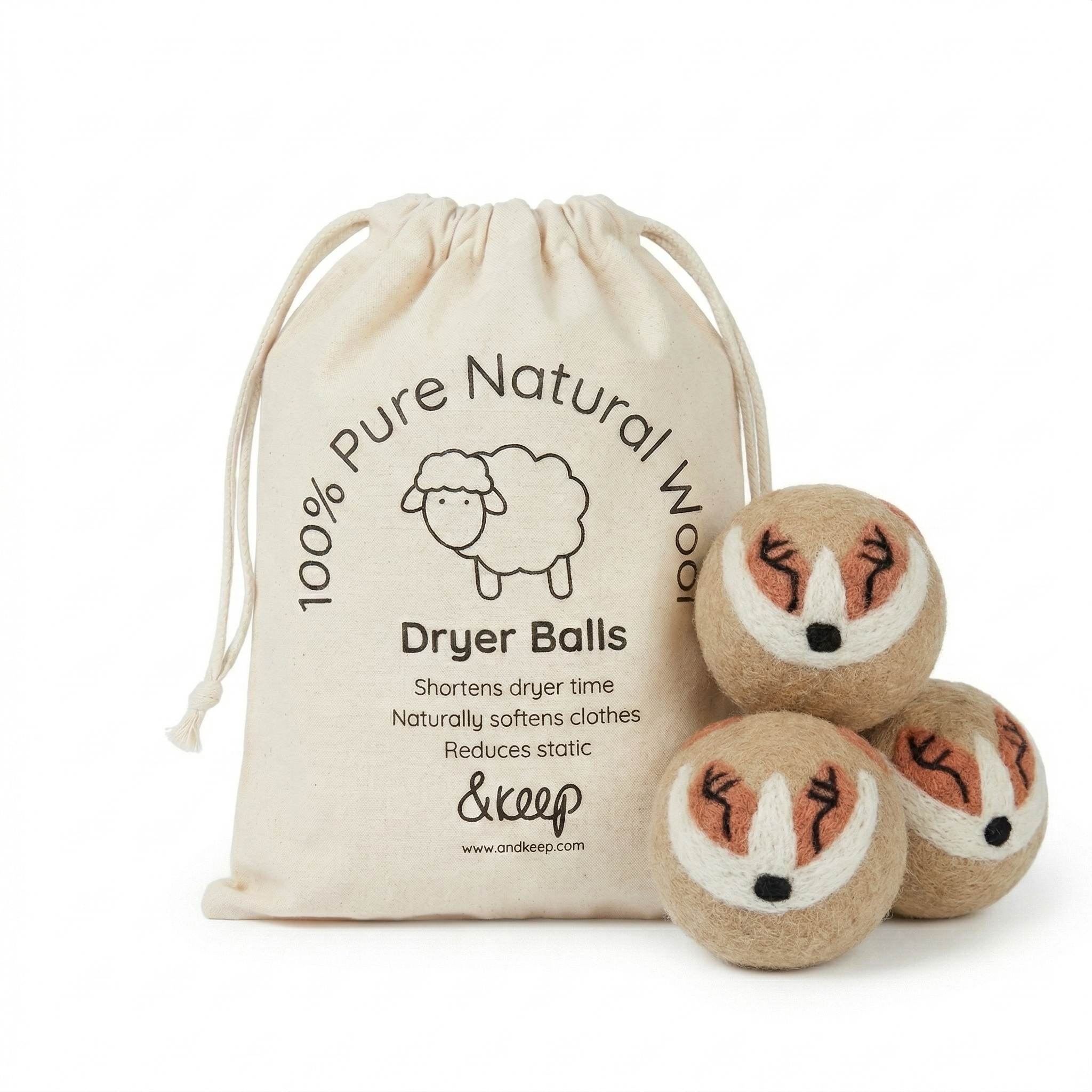 &Keep Wool Dryer Balls (Fox - Set of 3 & Bag)
