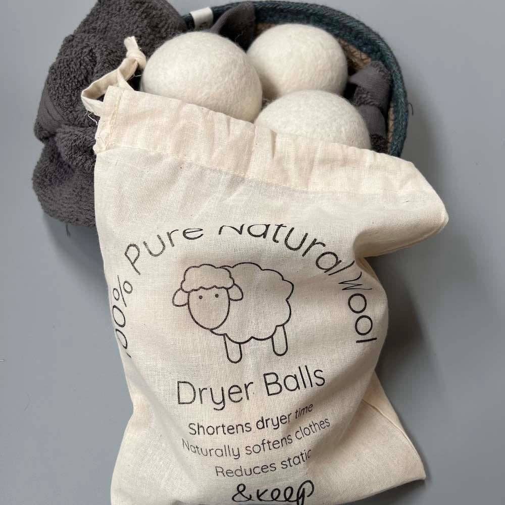 &Keep Wool Dryer Balls (Cream - Set of 3 & Bag)