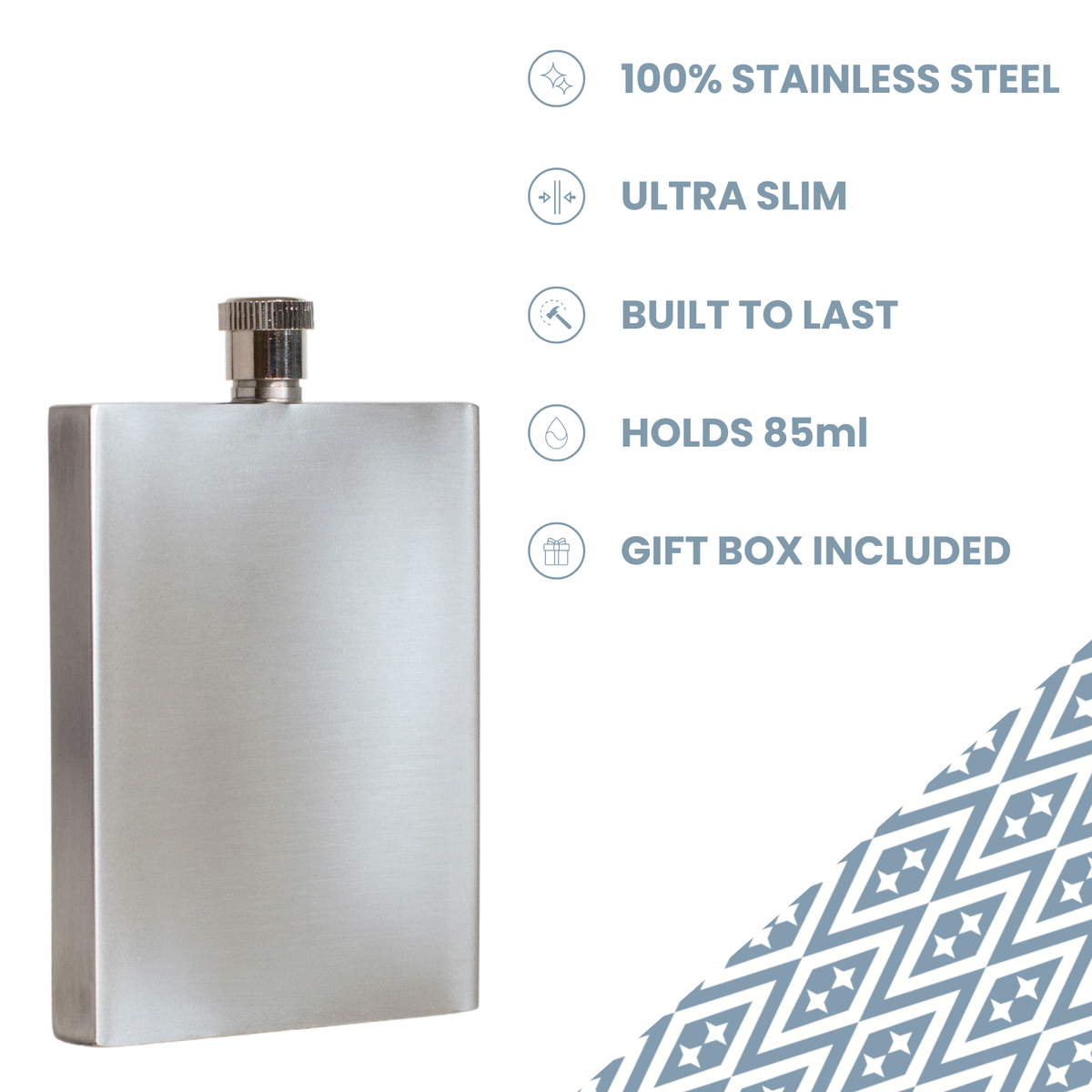 Stainless Steel 3oz Slim Hip Flask