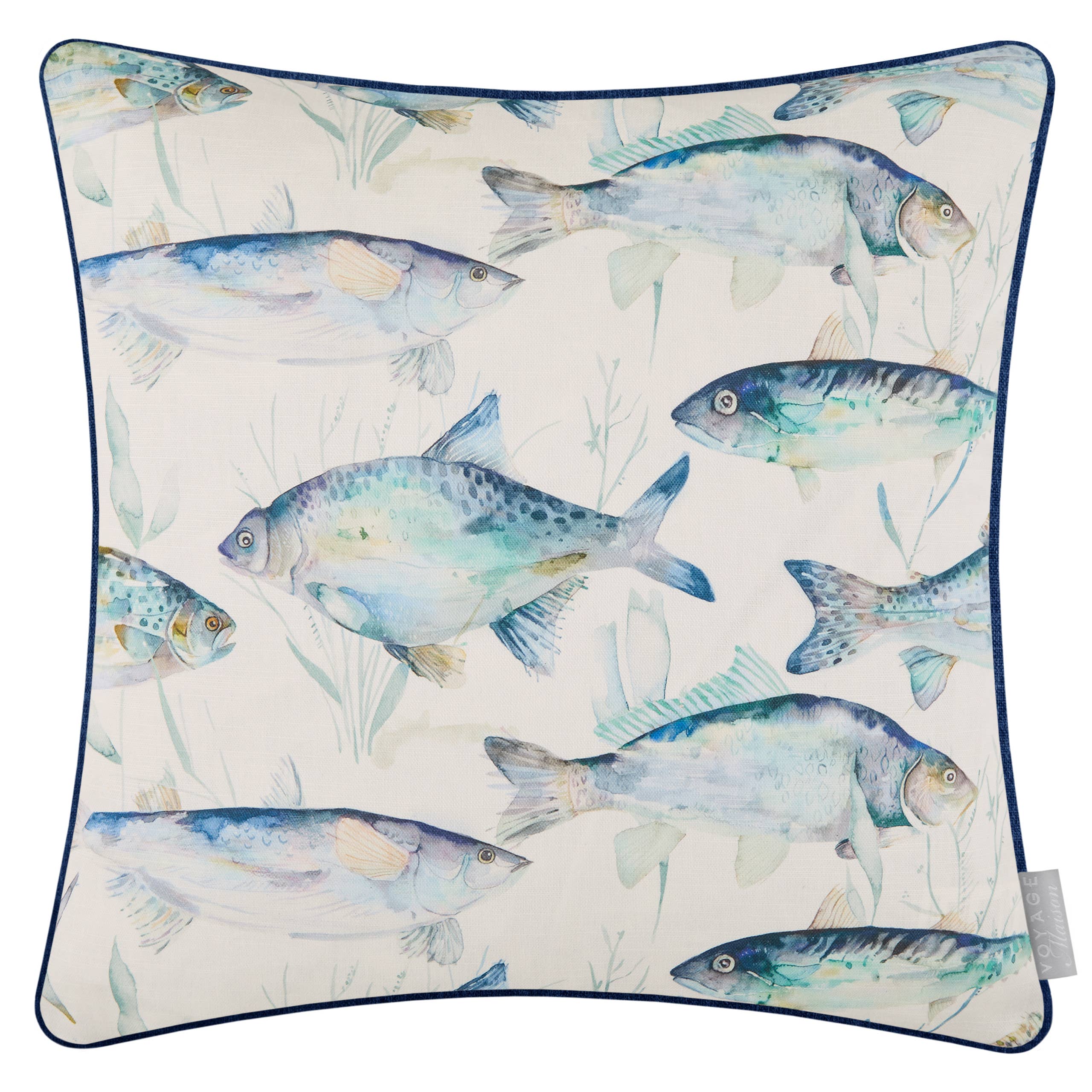 Ives Waters Printed Piped Cushion Cobalt (50 x 50 cm) (Feather Filled)