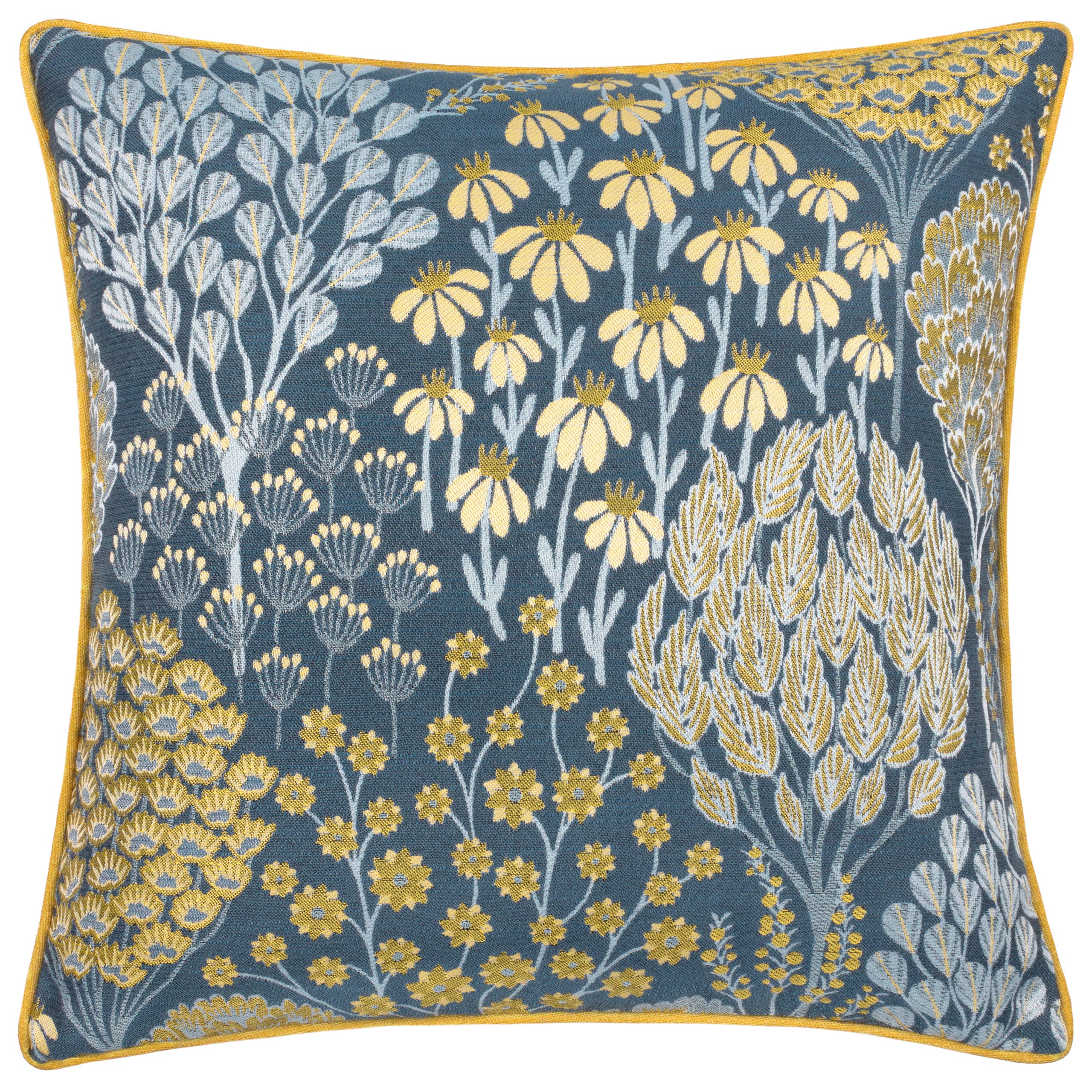 Ophelia Floral Jacquard Cushion Blue/Saffron (50 x 50 cm)