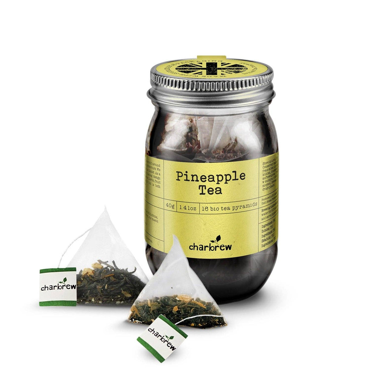 Pineapple Tea in Mason Jar - 16 Biodegradable Pyramid Bags