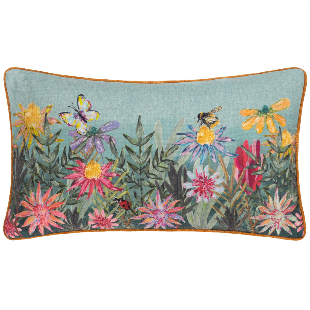 Country Wilds Blossom Meadow Printed Cushion Sky Blue (30 x 50 cm)