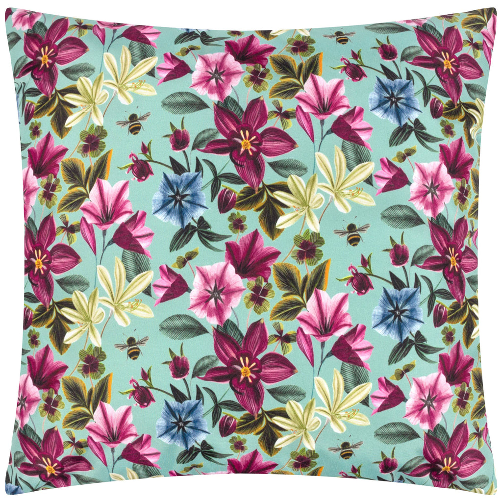 Midnight Garden Birds Outdoor Cushion Aqua (43 x 43 cm)