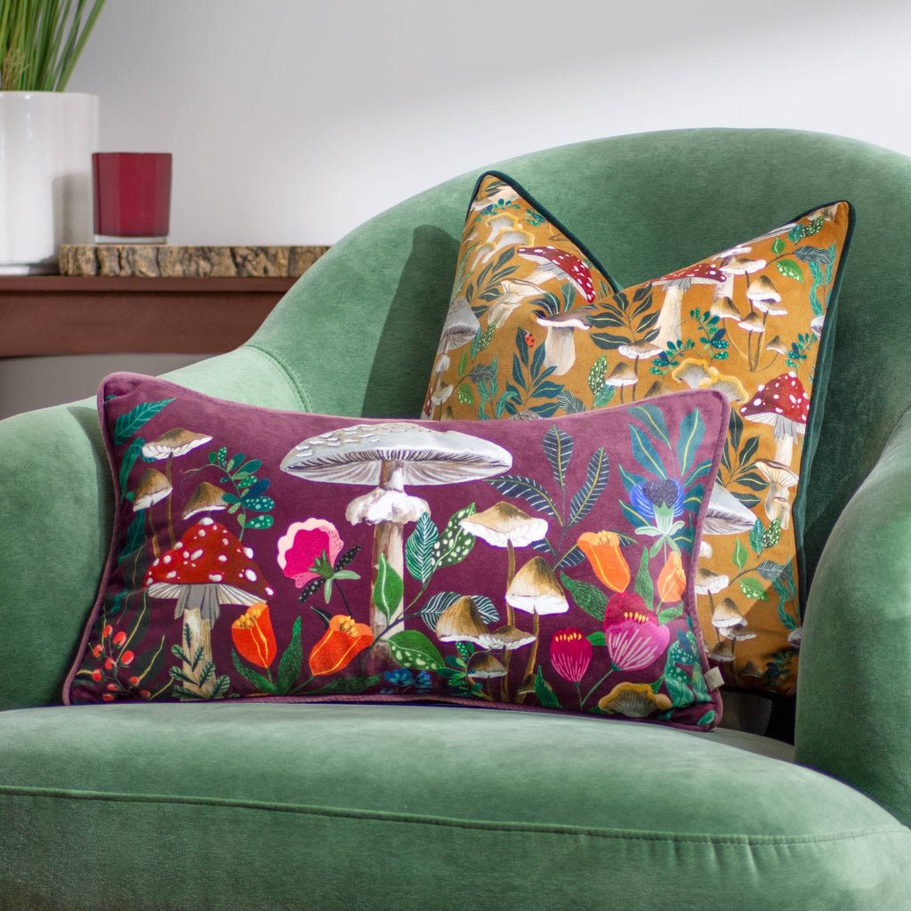 Wild Garden Mushroom Repeat Cushion Gold (43 x 43 cm)