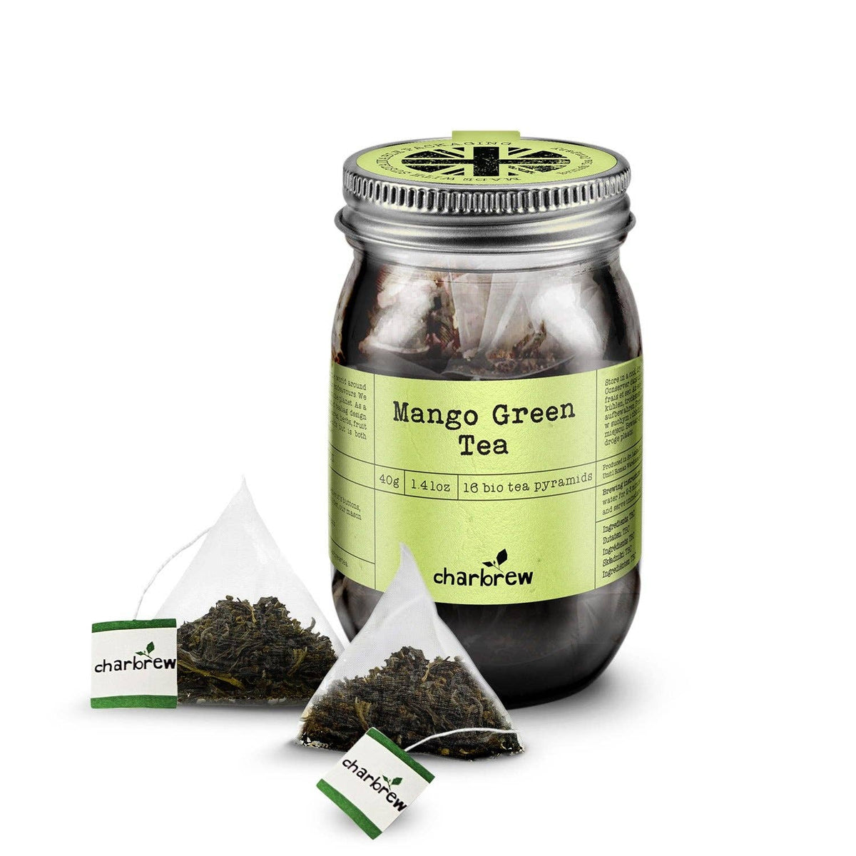 Mango Green Tea in Mason Jar  - 16 Biodegradable Pyramid Bags