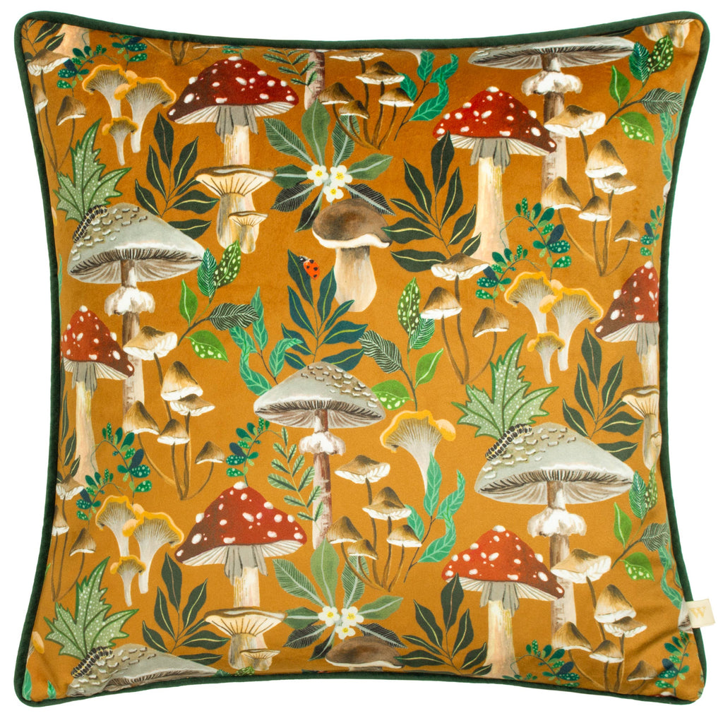 Wild Garden Mushroom Repeat Cushion Gold (43 x 43 cm)