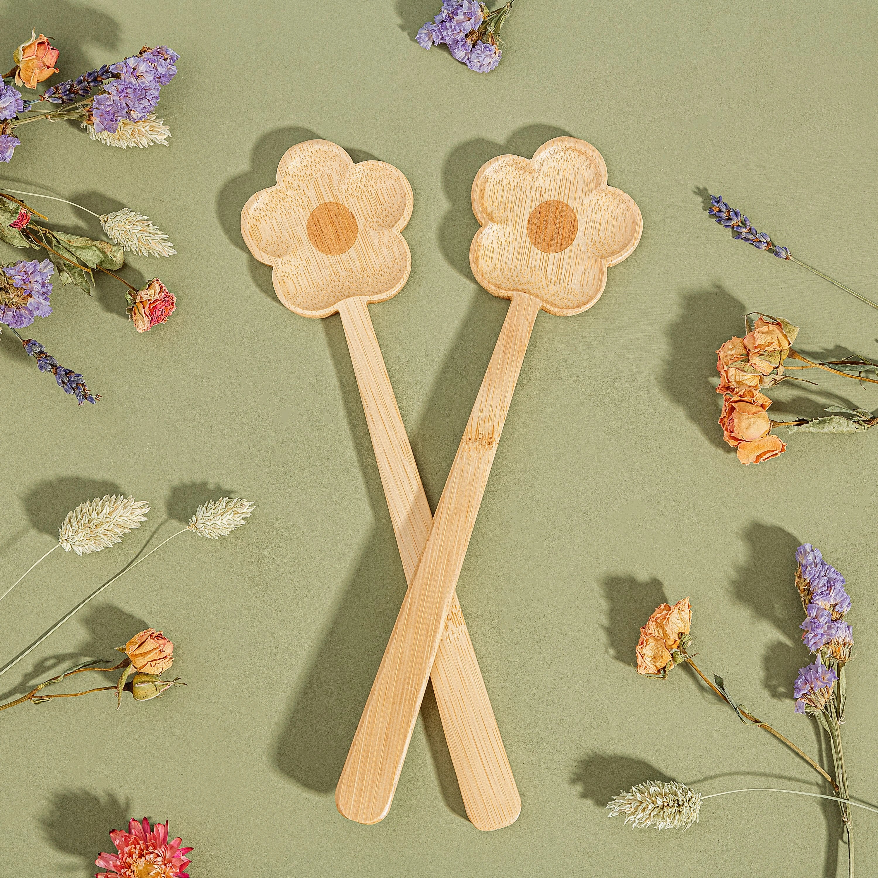 Flower Bamboo Salad Servers