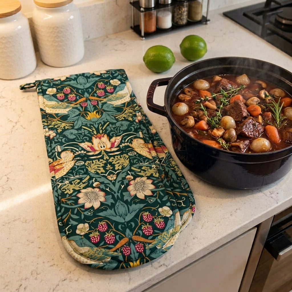 William Morris Strawberry Thief Green Double Oven Glove
