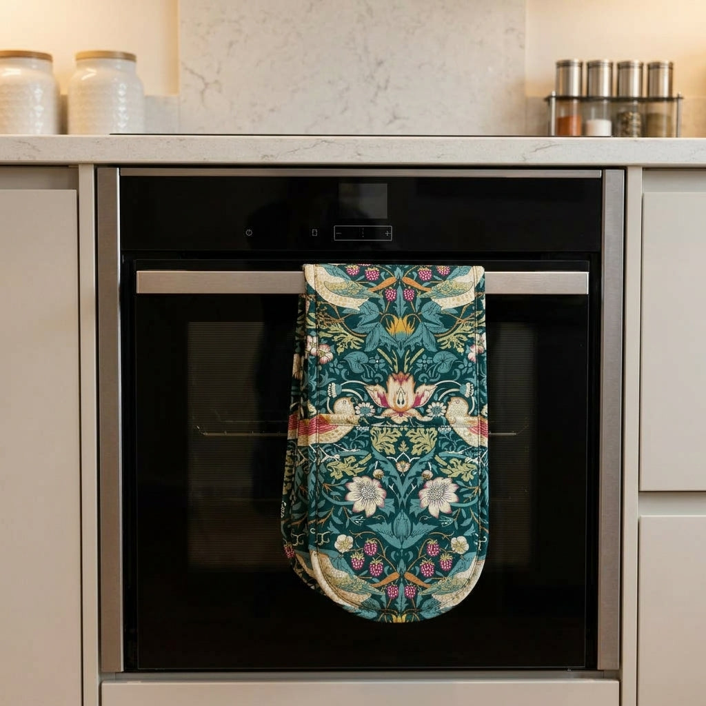 William Morris Strawberry Thief Green Double Oven Glove