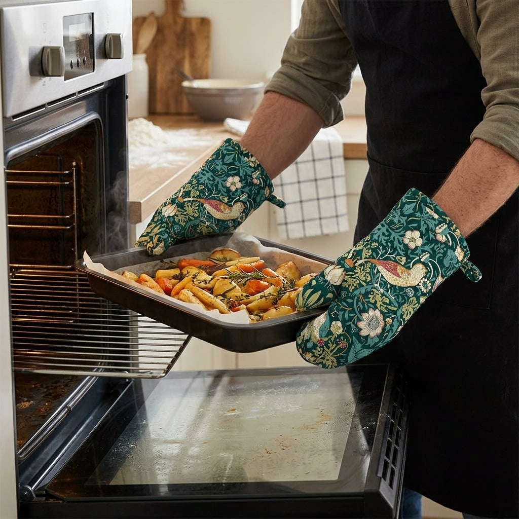 William Morris Strawberry Thief Green Single Oven Mitt