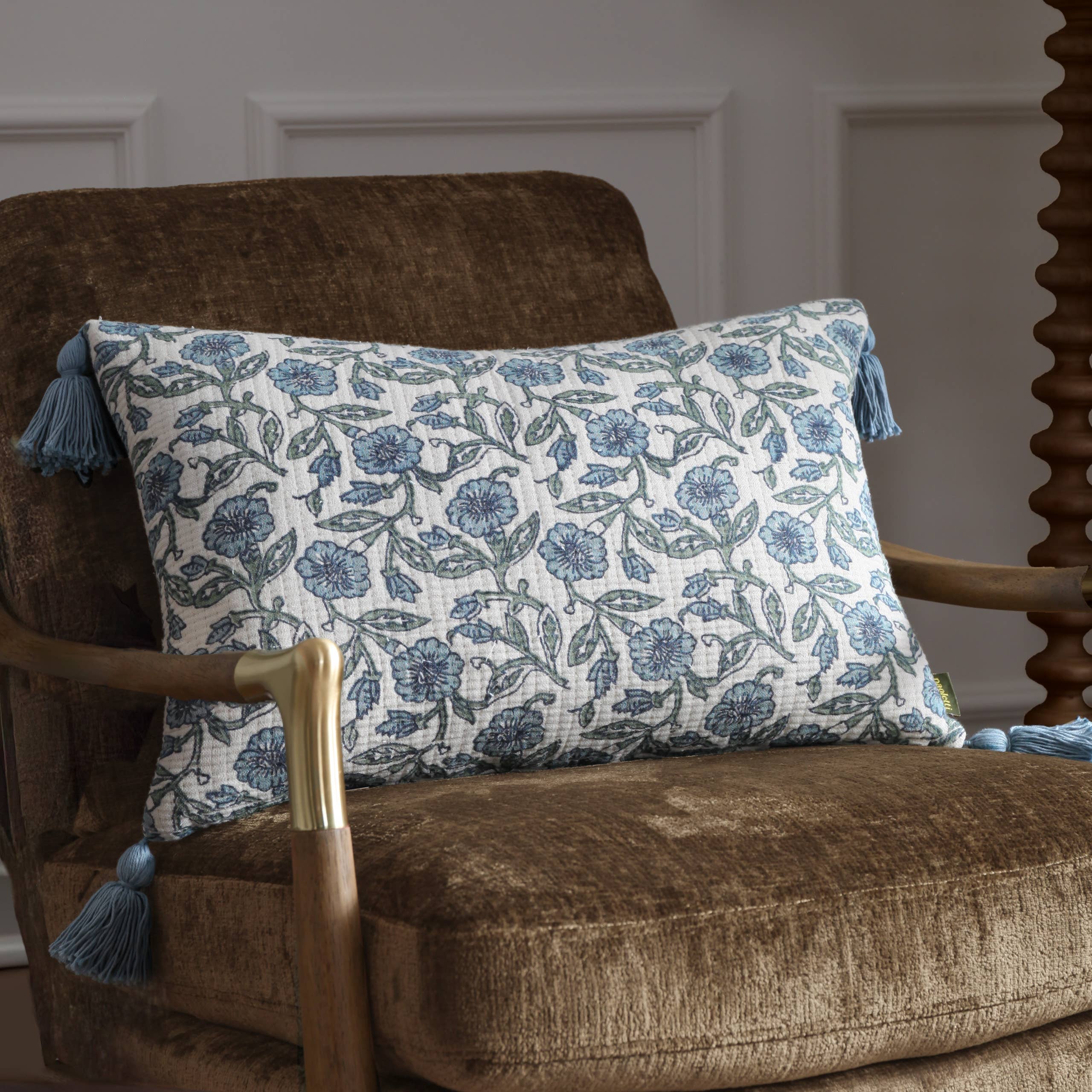 Delphine Floral Tasselled Cushion Delph Blue (40 x 60 cm)