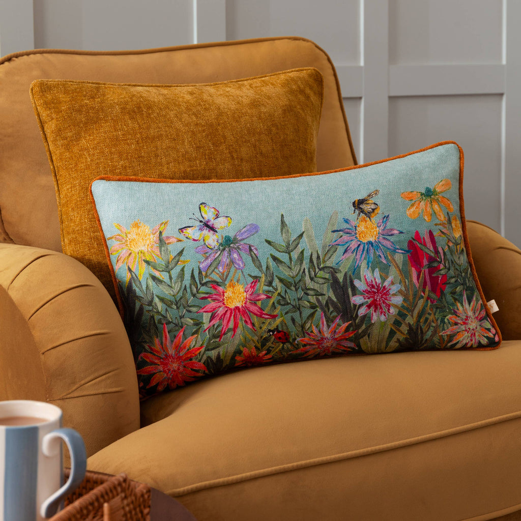 Country Wilds Blossom Meadow Printed Cushion Sky Blue (30 x 50 cm)