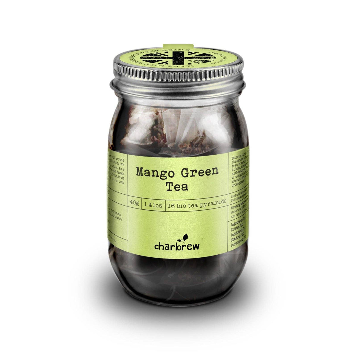 Mango Green Tea in Mason Jar  - 16 Biodegradable Pyramid Bags