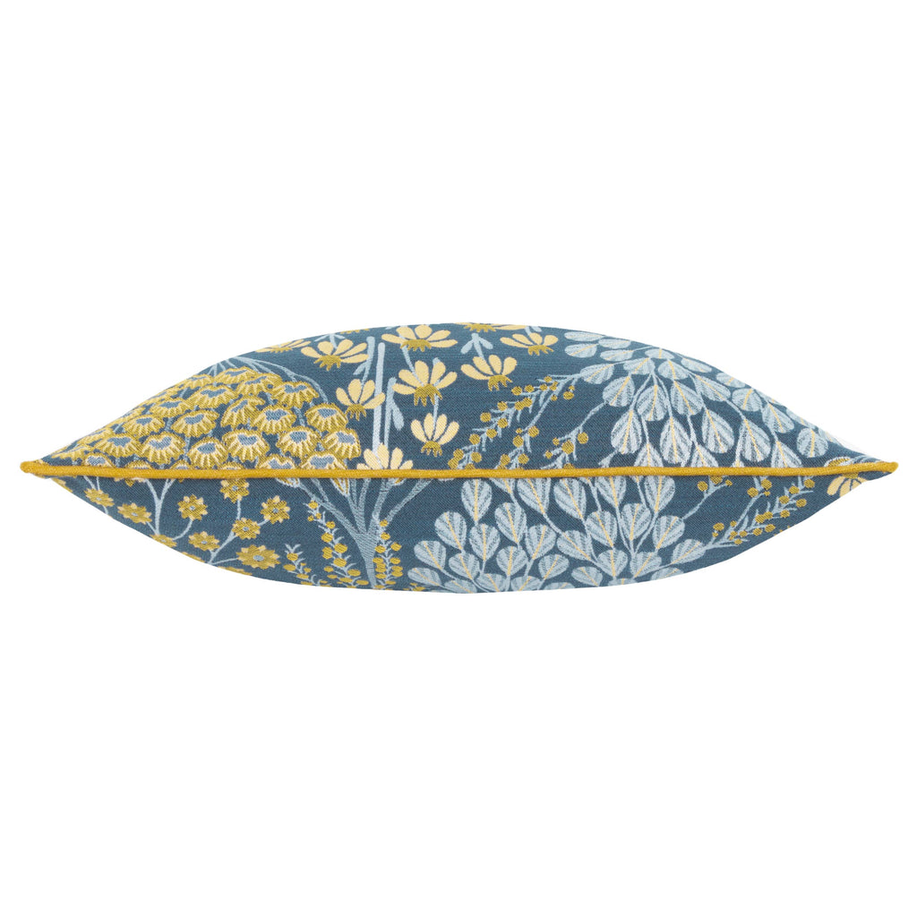 Ophelia Floral Jacquard Cushion Blue/Saffron (50 x 50 cm)