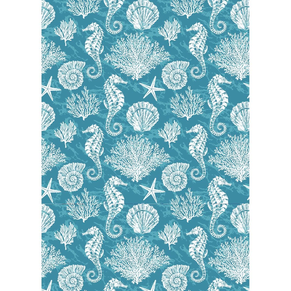 Seahorse, Coral and Shell Tea Towel