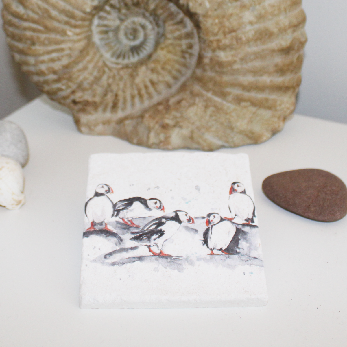 Meg Hawkins Puffin Group Stone Coaster