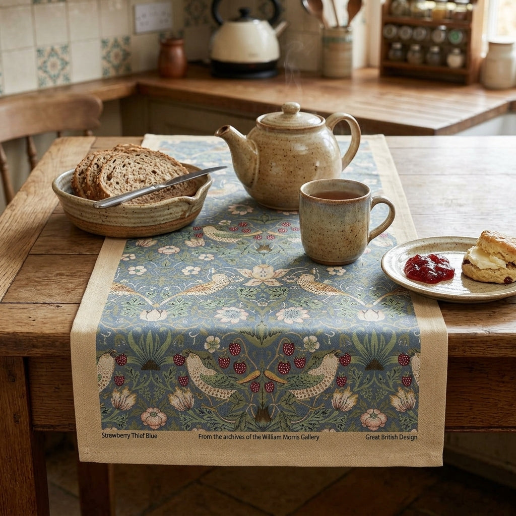 William Morris Strawberry Thief Blue Cotton Tea Towel