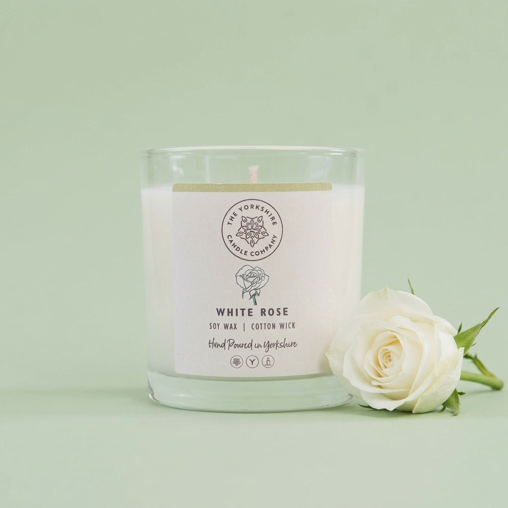 White Rose Glass Tumbler | Scented Candle | Soy Wax