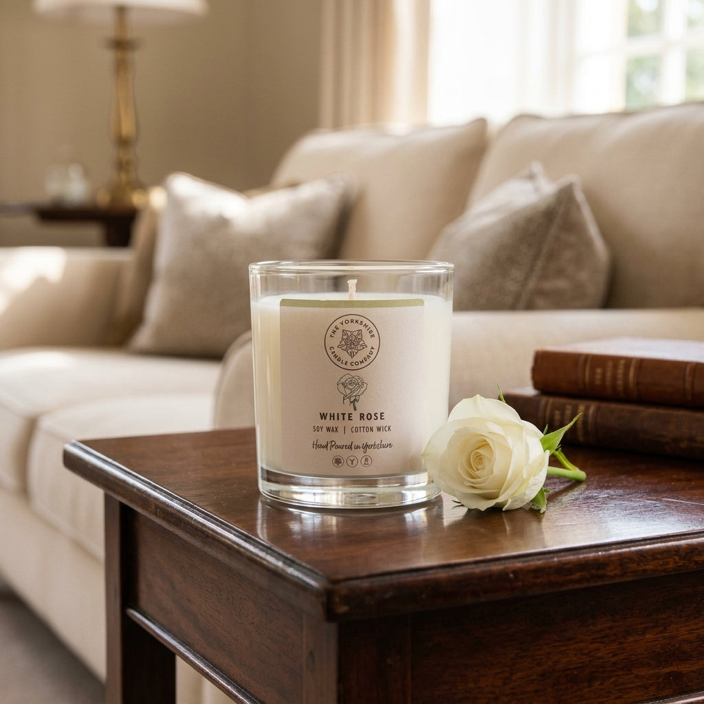 White Rose Glass Tumbler | Scented Candle | Soy Wax