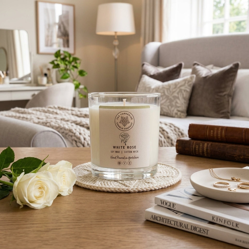 White Rose Glass Tumbler | Scented Candle | Soy Wax
